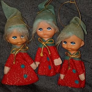 Set of Three Vintage Elf Ornaments From The 50s Or The 60s
